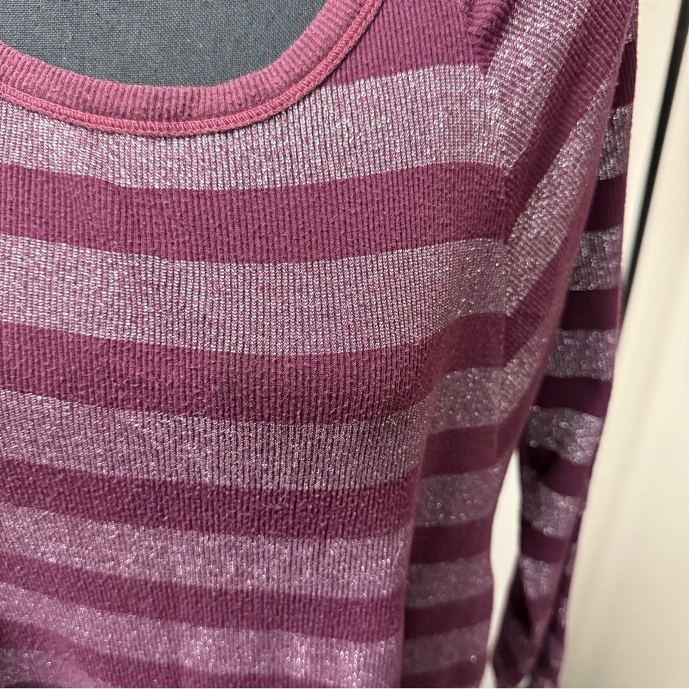 American Eagle Outfitters Striped Burgundy Sparkle Women's Top. Long Sleeve. Lg - Picture 2 of 8
